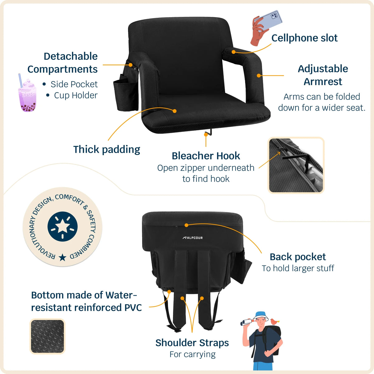 Waterproof Foldable Reclining Stadium Seat X970968