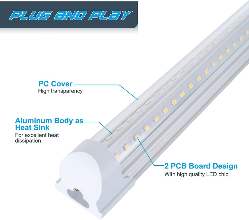6 Pack 4FT 40W Integrated V Shaped LED Shop Light, Linkable White Daylight 6000k, On/Off Switch Cable Clear Cover H711847