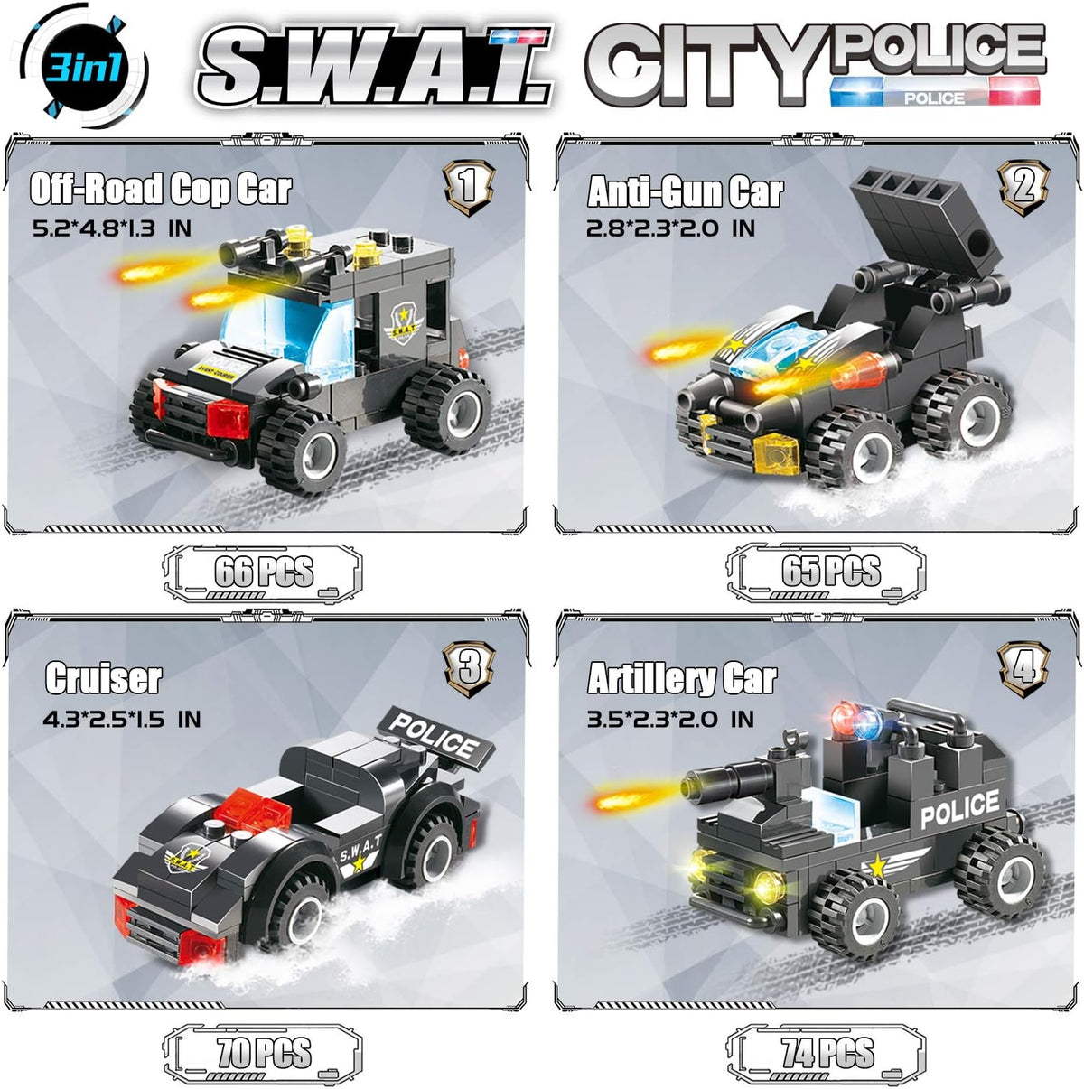 1110 PCS SWAT City Police Station Mobile Command Center Truck Car Building Blocks Set with Storage Box H769516