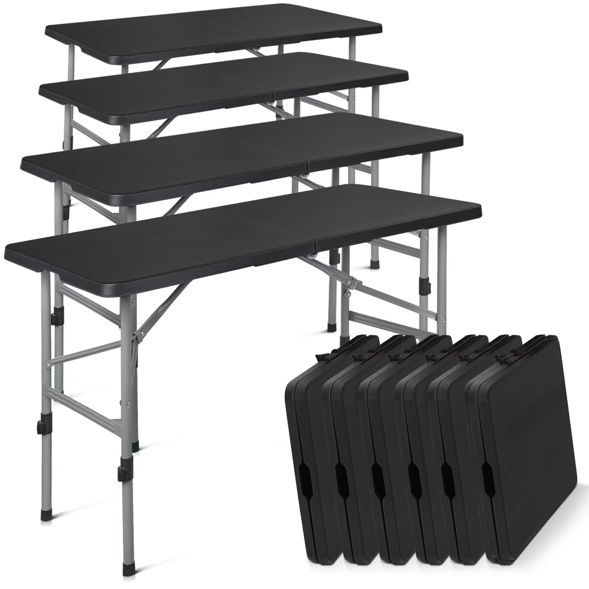 10 Pieces Plastic Folding Card Table with Carrying Handle, Black Y57604