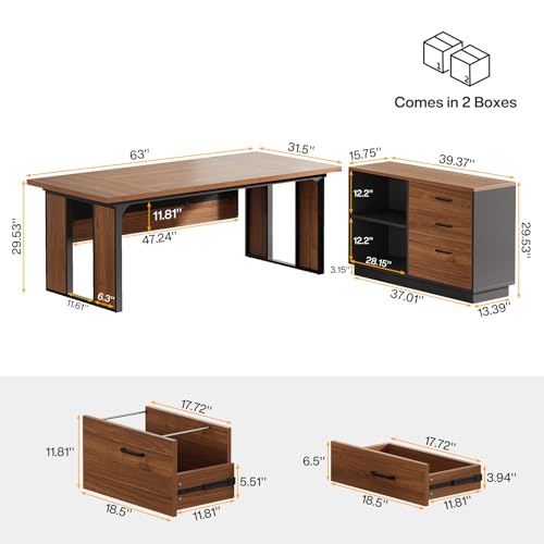 L-Shaped Executive Desk with Drawers Cabinet and Storage Shelves Z366