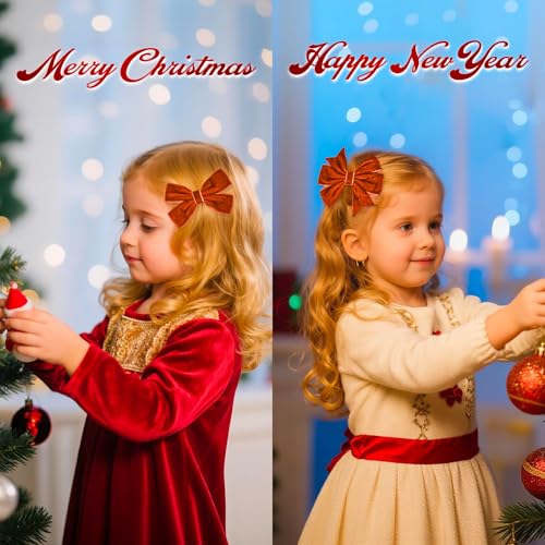 Red Christmas Velvet Ribbon Bow Hair Clips O64443