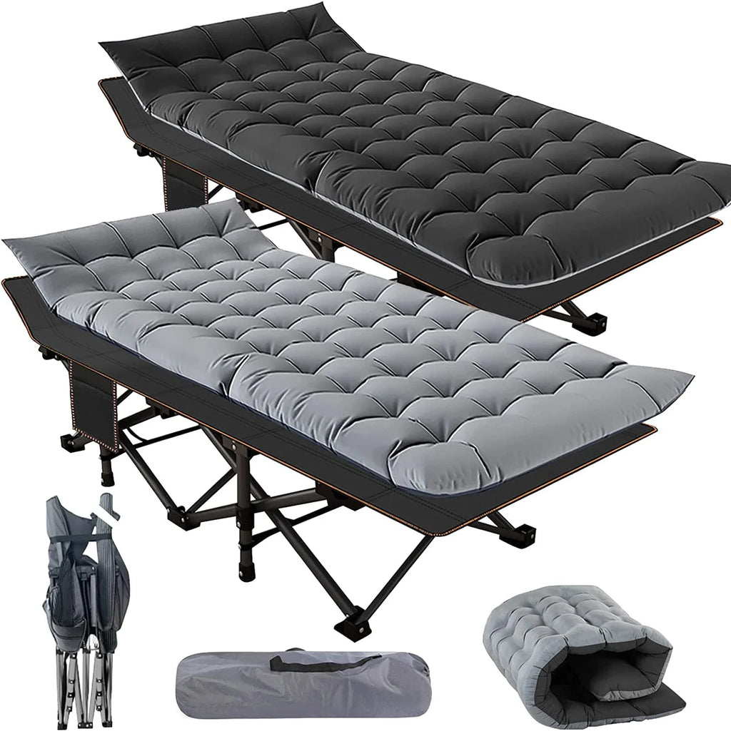 2 Pack Folding Camping Cot with Mattress and Carry Bag D850016