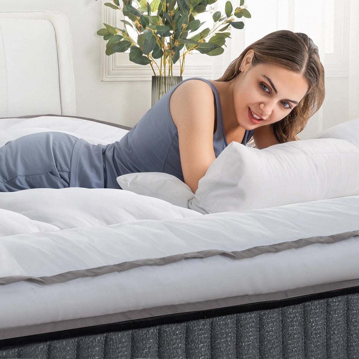Queen Rose Cooling Plush Pillow Top Mattress Pad with Elastic band F755