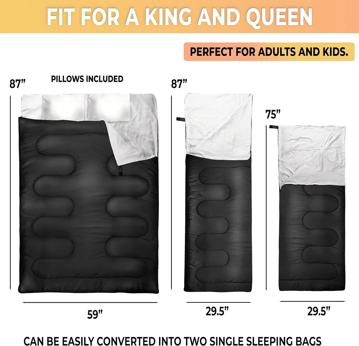 2 Pack Double Camping Sleeping Bag with Pillows J380467