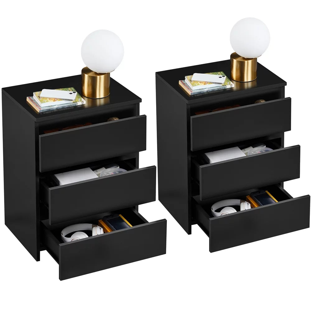 Black 3 Drawer Wooden Nightstand Set of 2 K12172