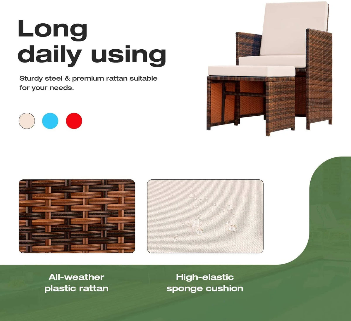 Beige 4 Piece PE Wicker Patio Furniture Set with Ottomans Z5908