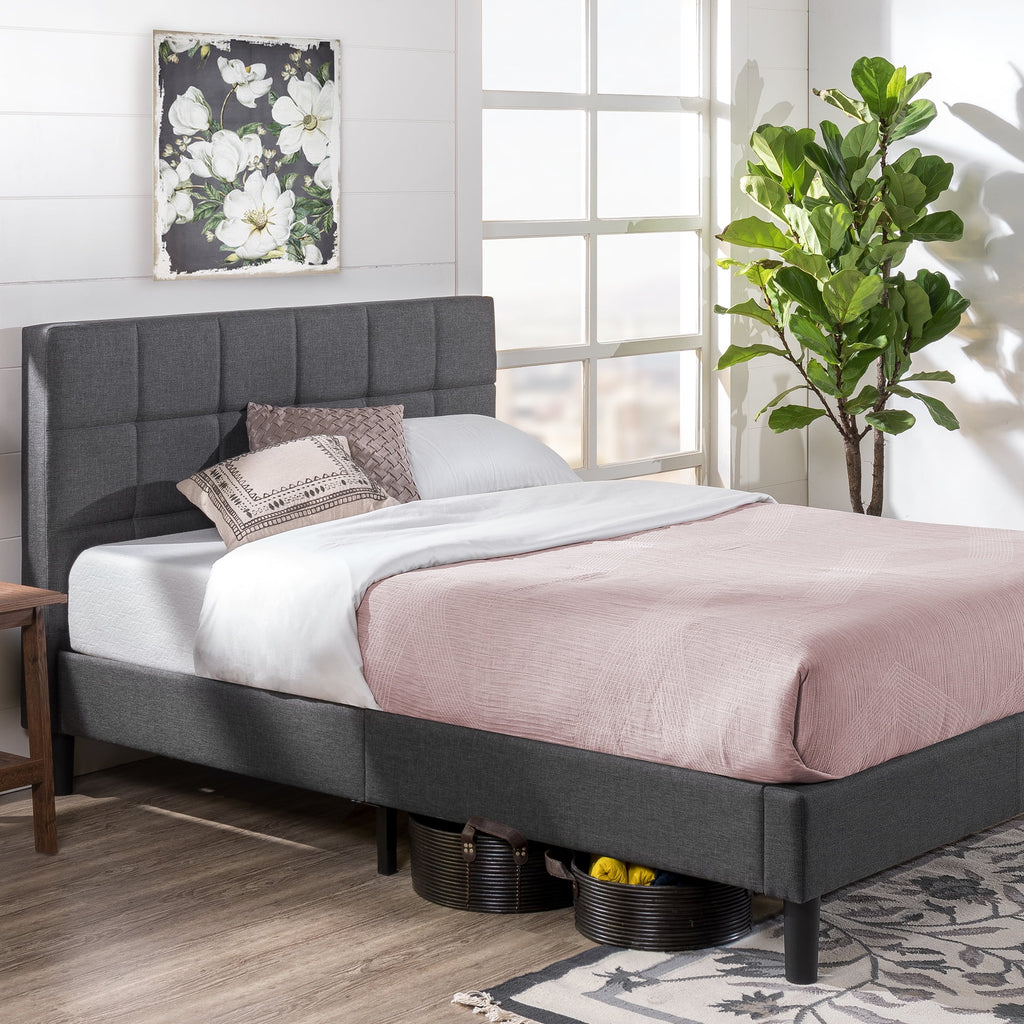 Grey Upholstered Platform Bed Frame B846096