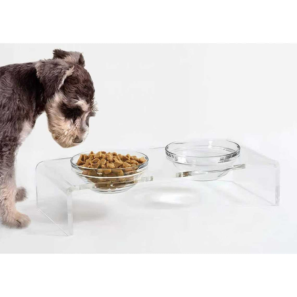 Acrylic Elevated Dog Cat Bowls with Removable Glass and Stainless Steel Bowls T347463