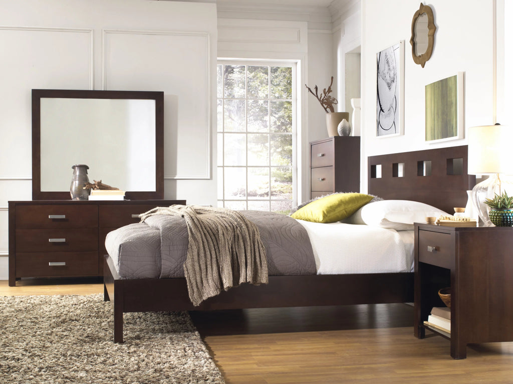 4PC Twin Platform Bed Nightstand Dresser & Mirror Set Mocha Brown Mahogany K838844