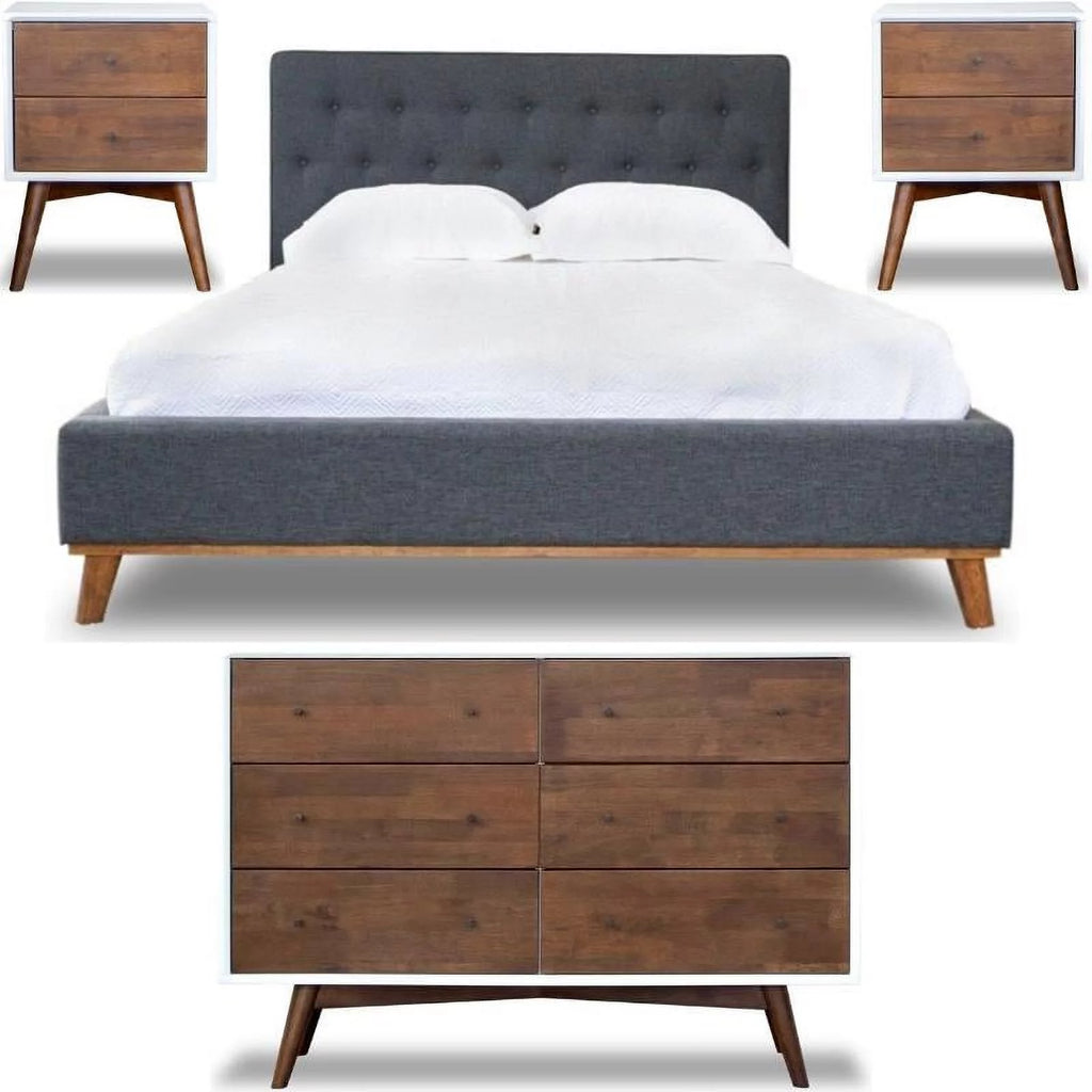 Queen Platform Bed 2 Nightstands 6-Drawer Dresser 4 Piece Set B3531