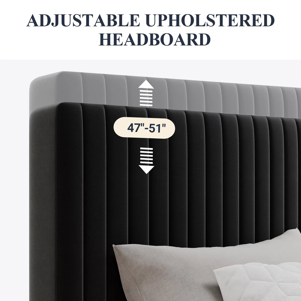 Pink Queen Size Upholstered Platform Bed Frame with Velvet Headboard F6239