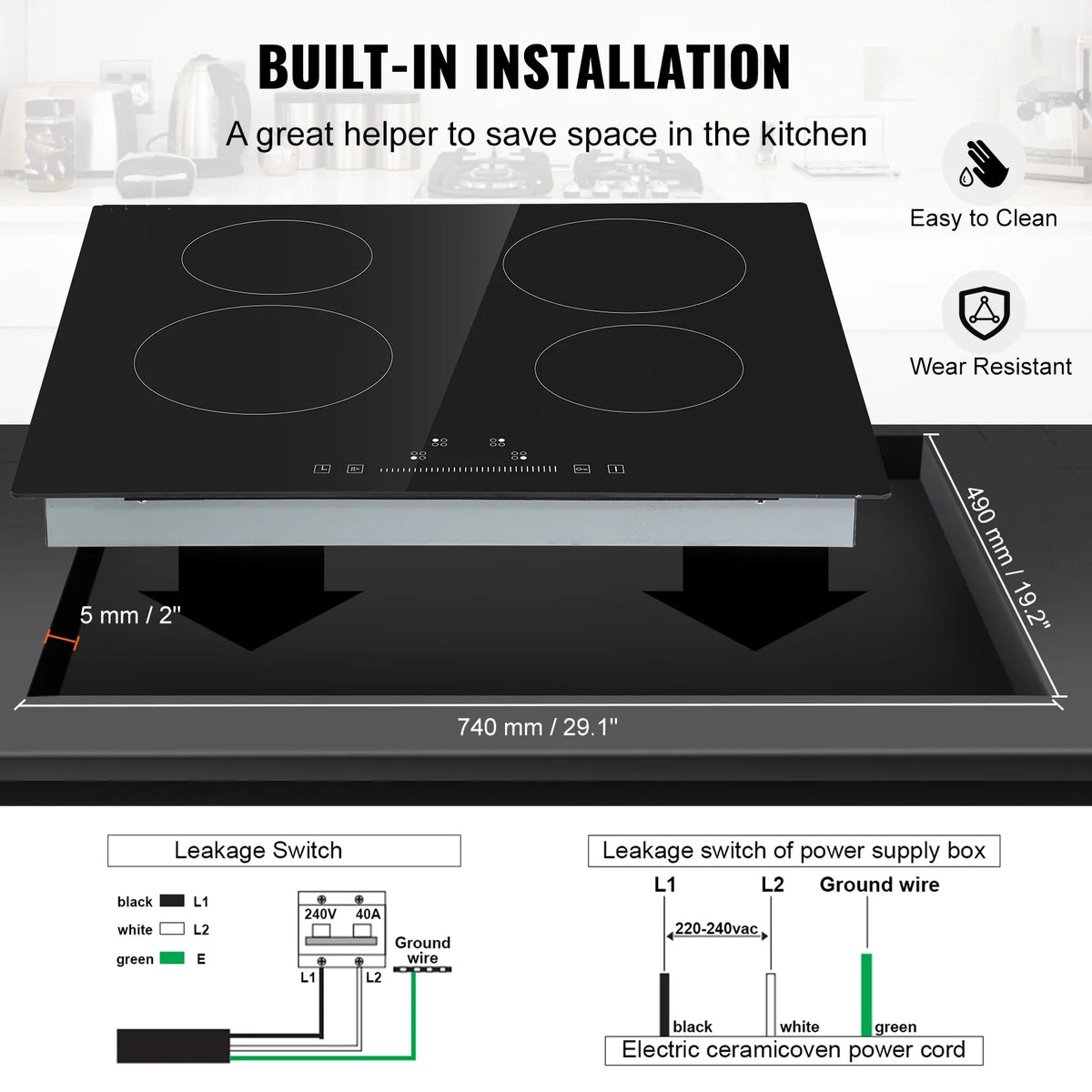 8600W Built-in Electric Ceramic Cooktop 5 Burners B929