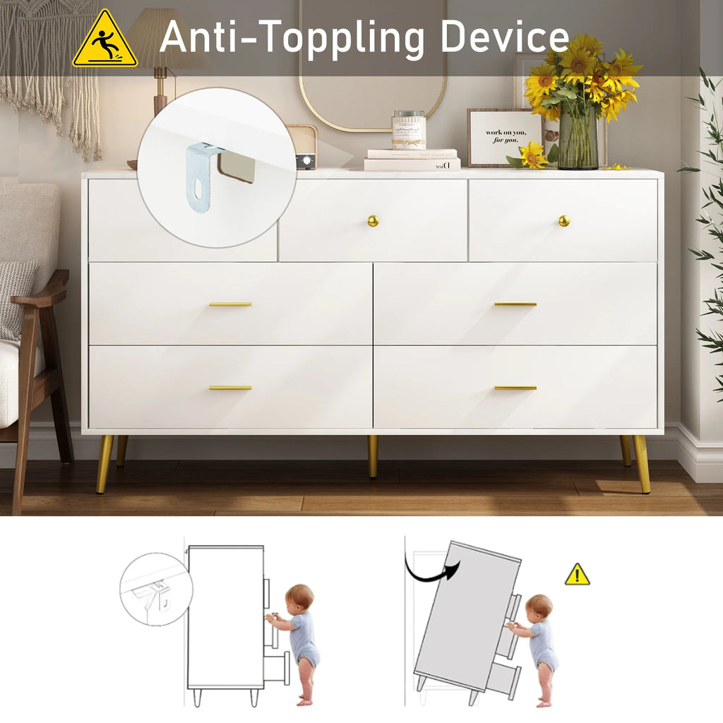 White 6 Drawer Wood Dresser J673