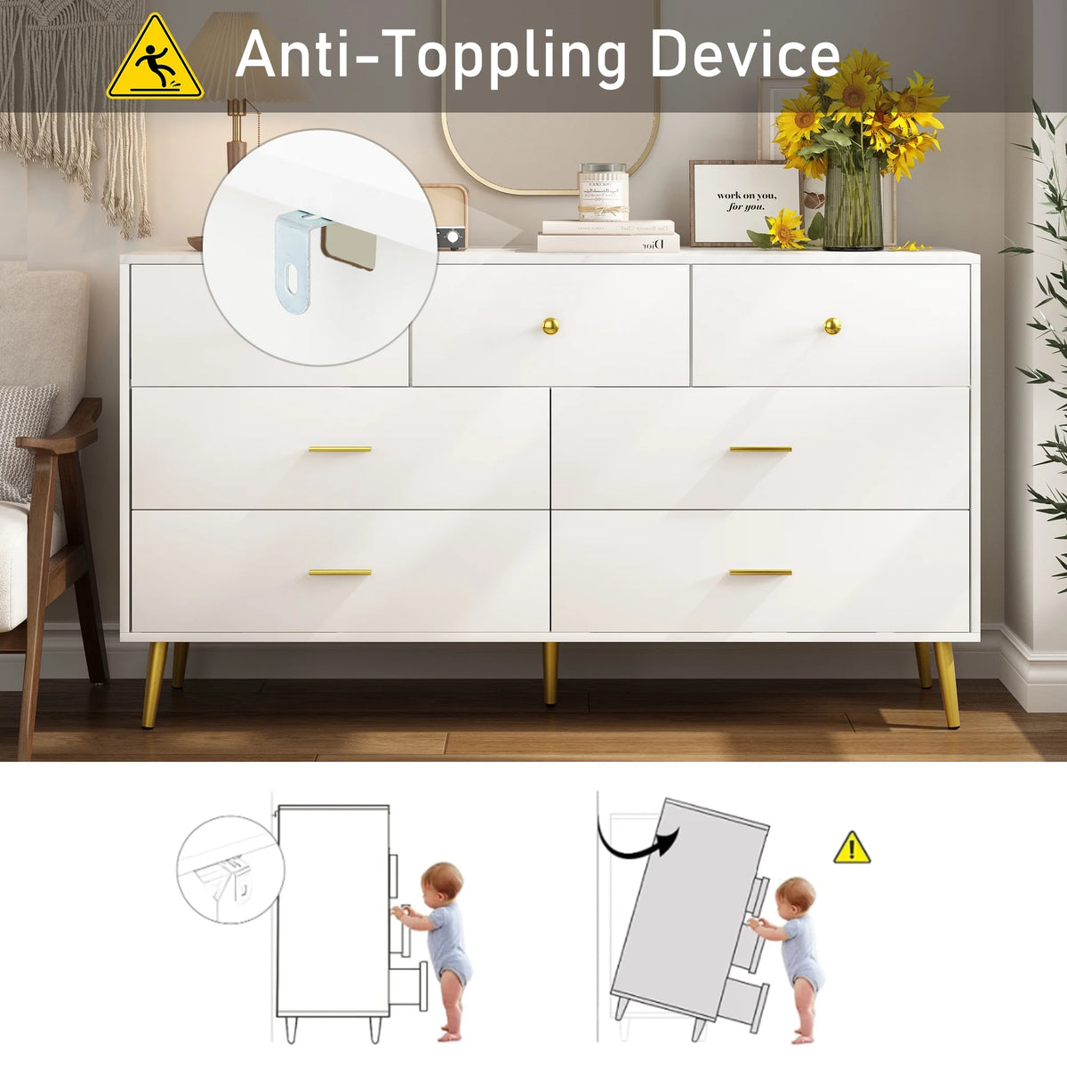 White 6 Drawer Wood Dresser J673