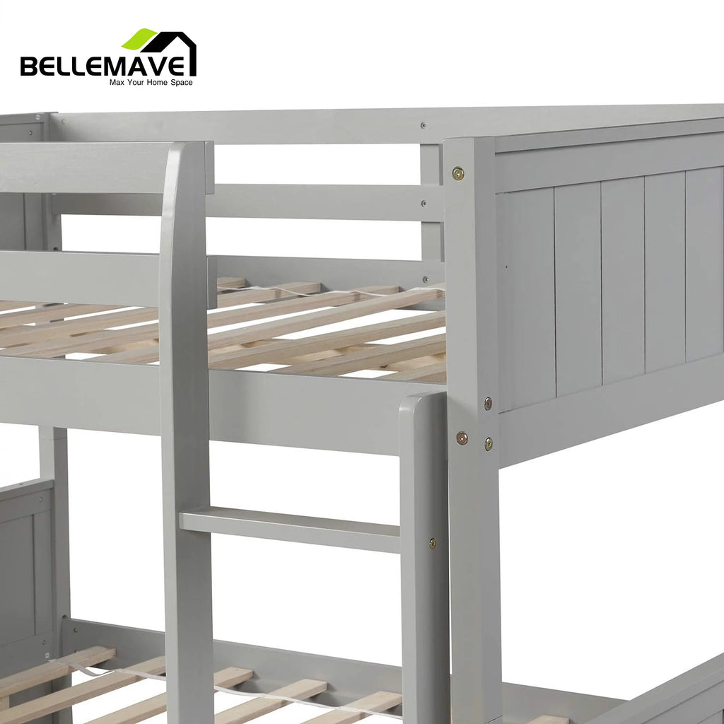 Full Over Full Wood Bunk Bed with Twin Trundle and Ladder V7653