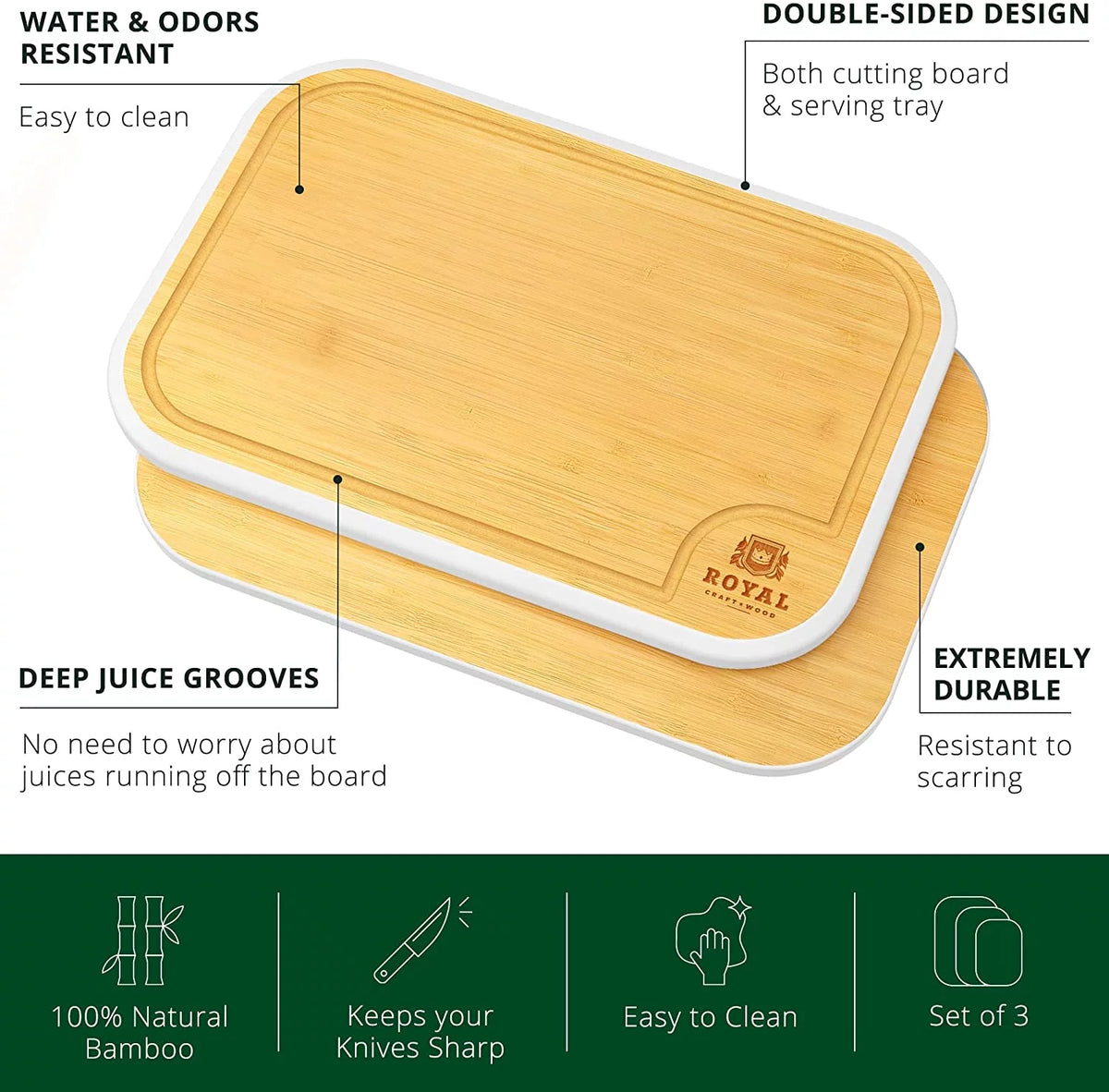 Bamboo Cutting Board with Juice Groove 3-Piece Set R71227