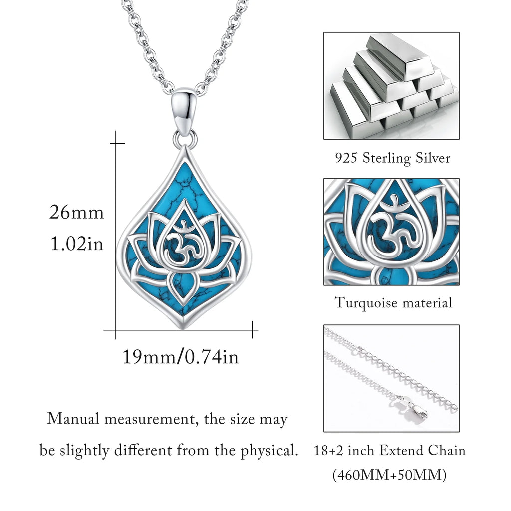 Lotus Pendant Necklace 925 Sterling Silver Turquoise Jewelry 18K White Gold Plated H670594