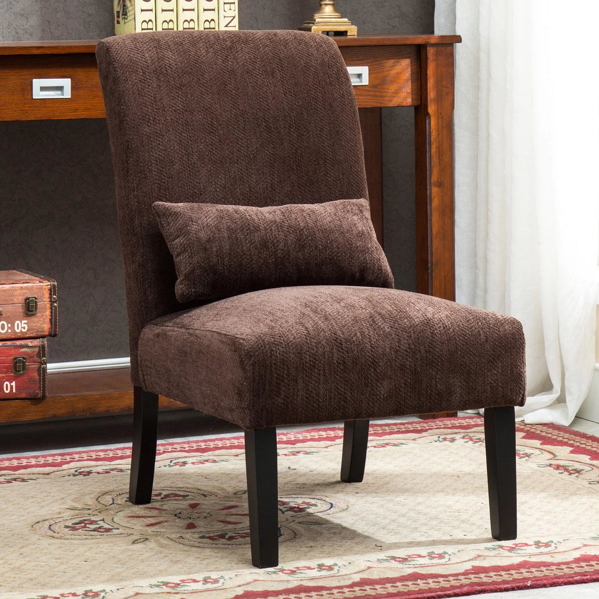 Fabric Armless Accent Chair with Kidney Pillow K59187