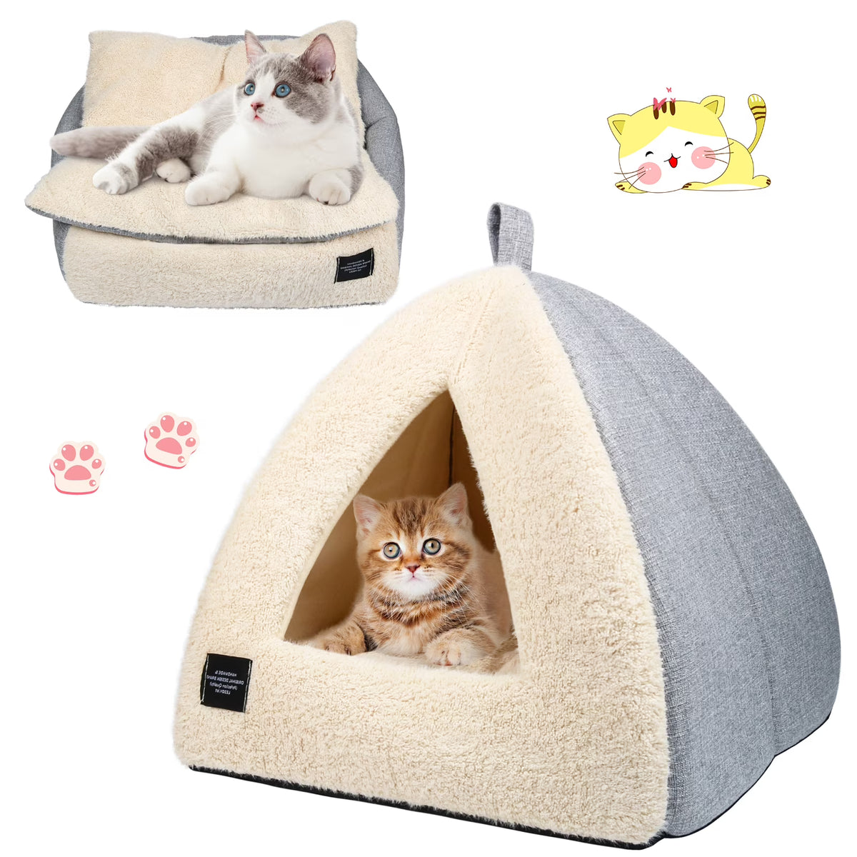 Cat Cave Bed with Removable Washable Cushioned Pillow I9969