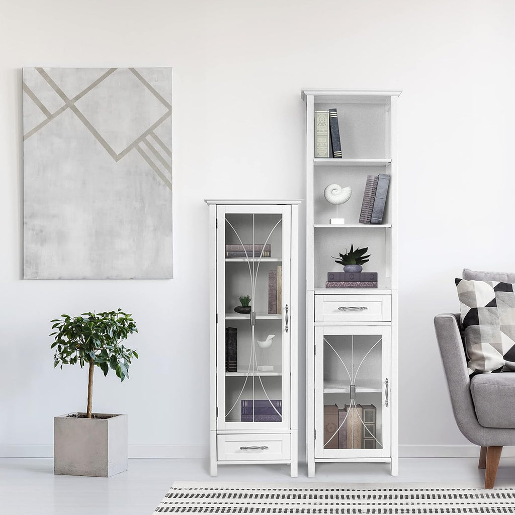 White Linen Cabinet with 1 Drawer and 3 Open Shelves G69468