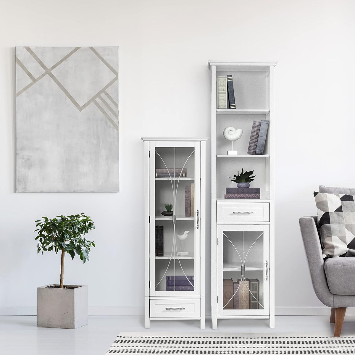 White Linen Cabinet with 1 Drawer and 3 Open Shelves G69468