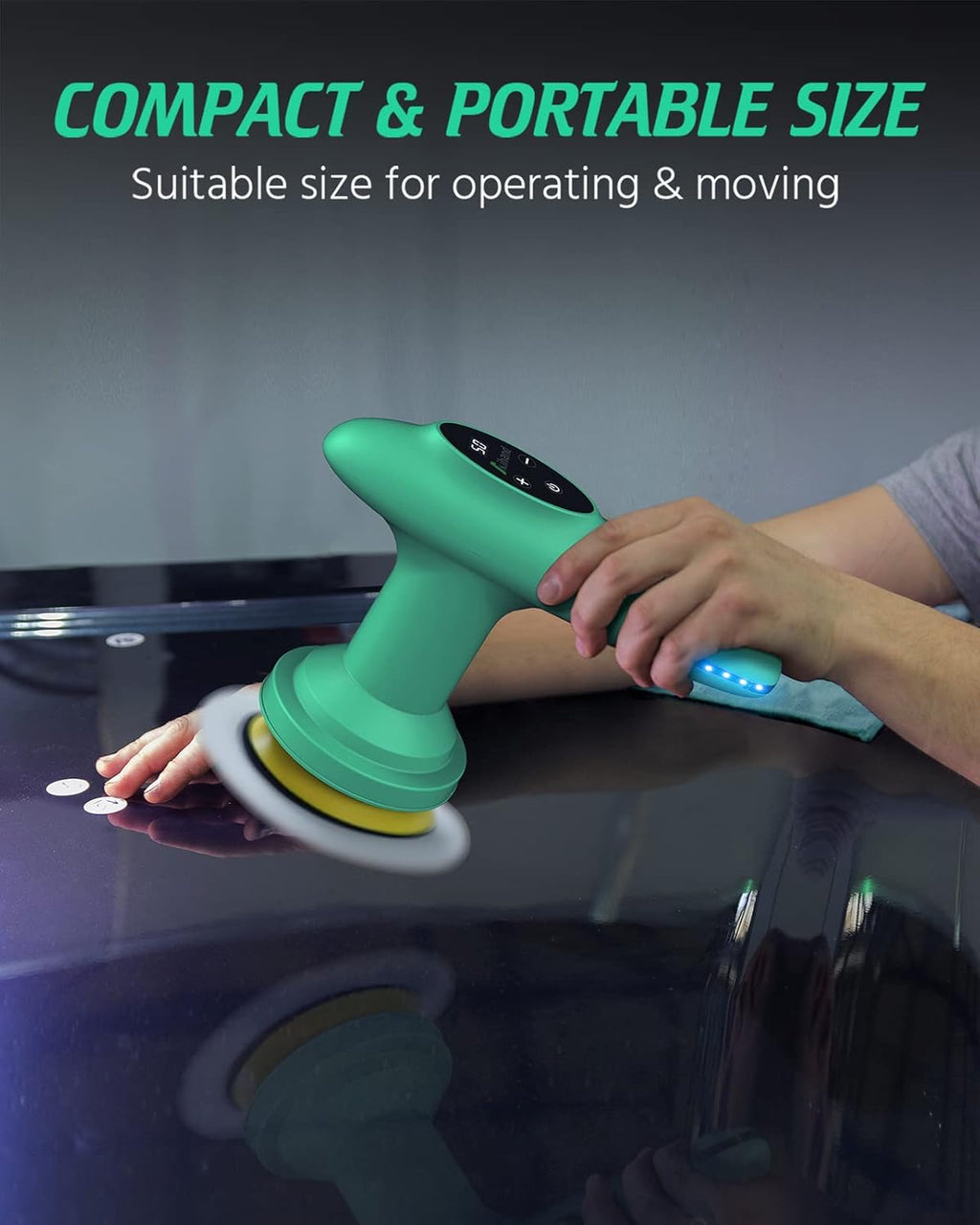 Cordless 4inch Orbital Polisher with 8 Pads, 6 Speeds, 12V LCD Display, Pack of 2 K281288