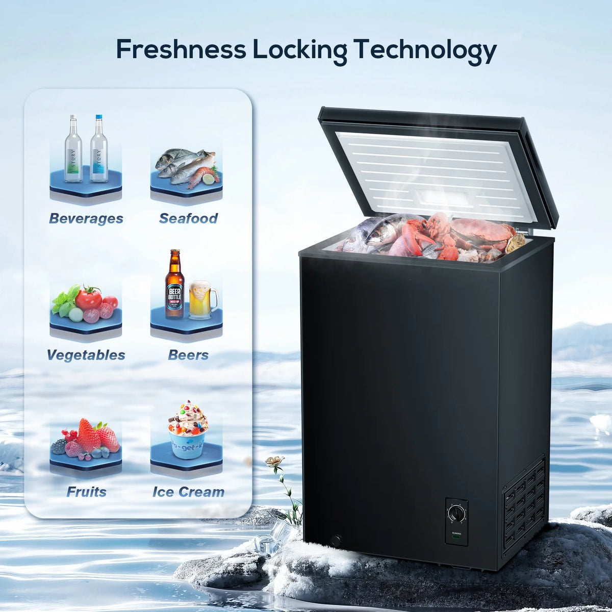 2.7 Cubic Feet Black Compact Chest Freezer T3694