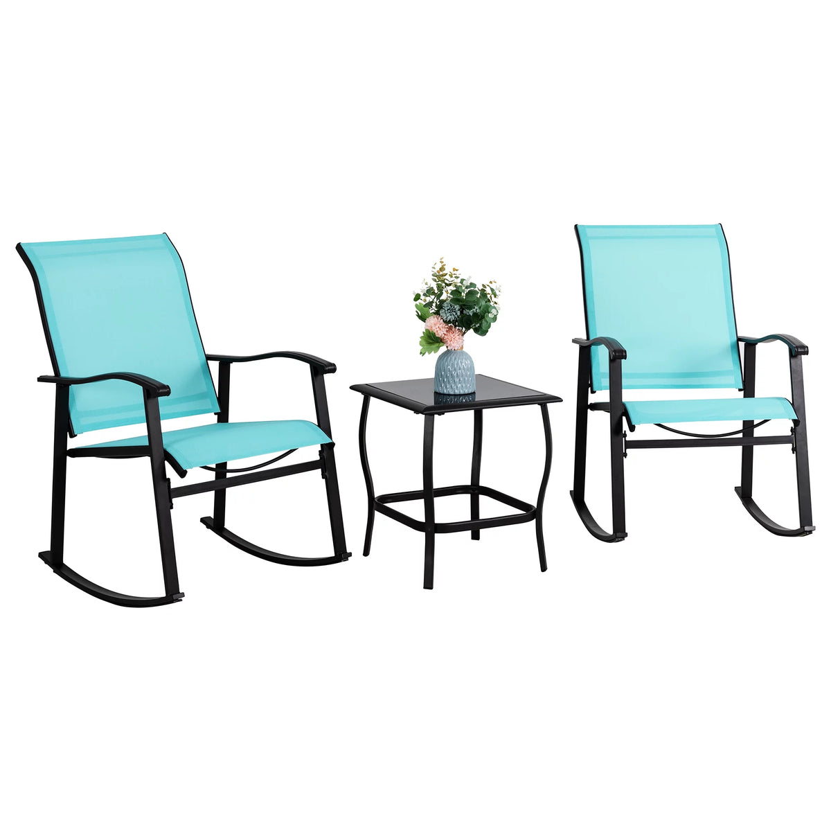 3 Piece Rocking Bistro Set with Rocker Chairs and Coffee Table Light Grey C45106