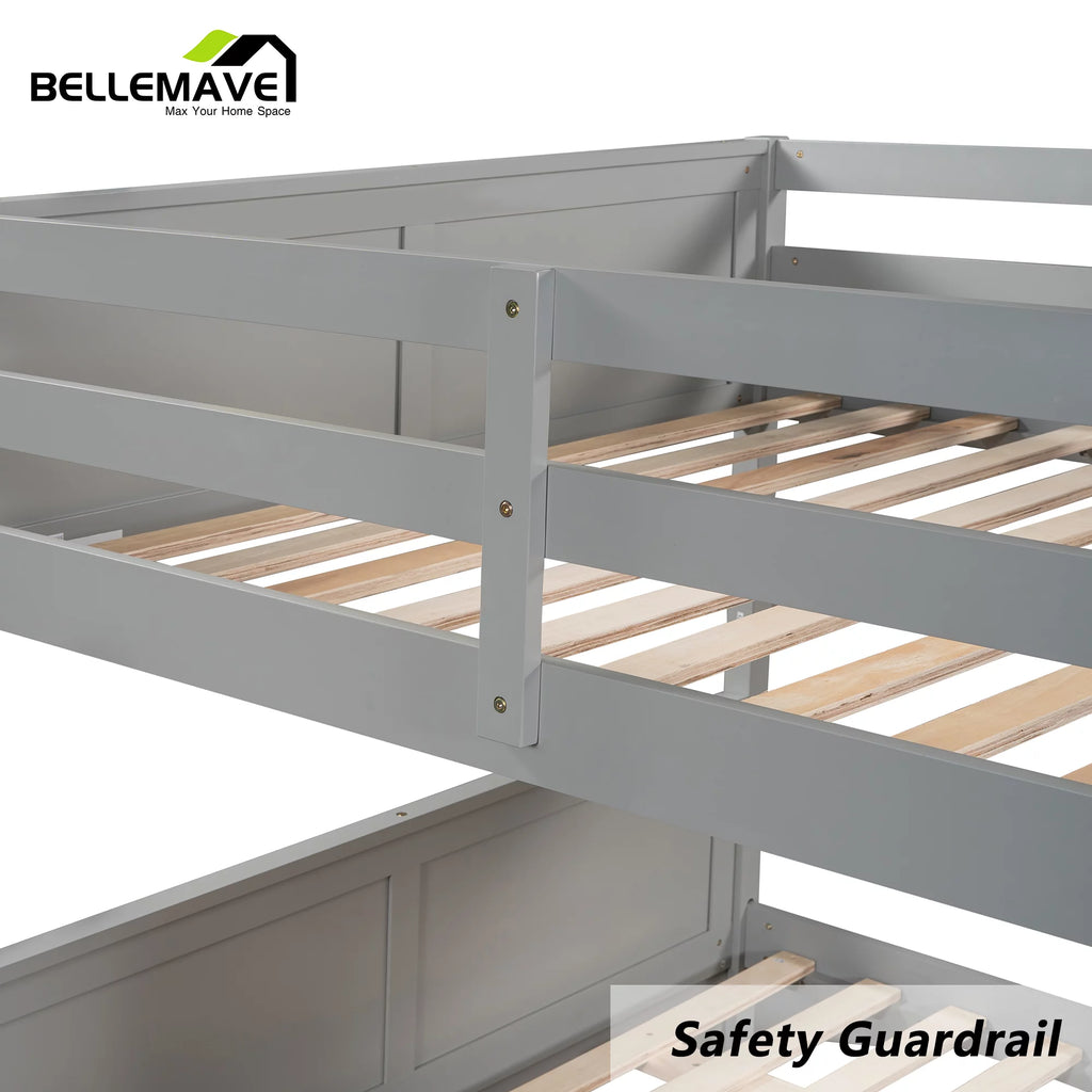 Full Over Full Wood Bunk Bed with Twin Trundle and Ladder V7653