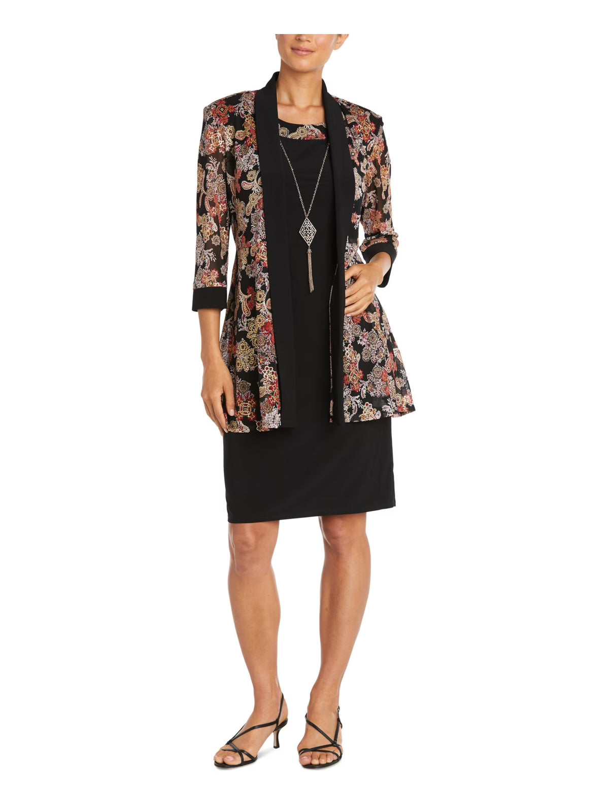 Black Stretch Printed Sleeveless Scoop Neck Evening Shift Dress Plus 20W P4457