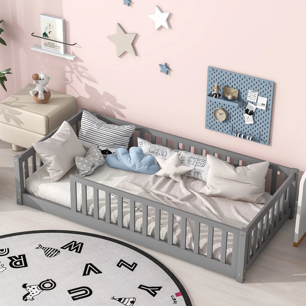Twin Size Floor Bed with Safety Guardrails V1151