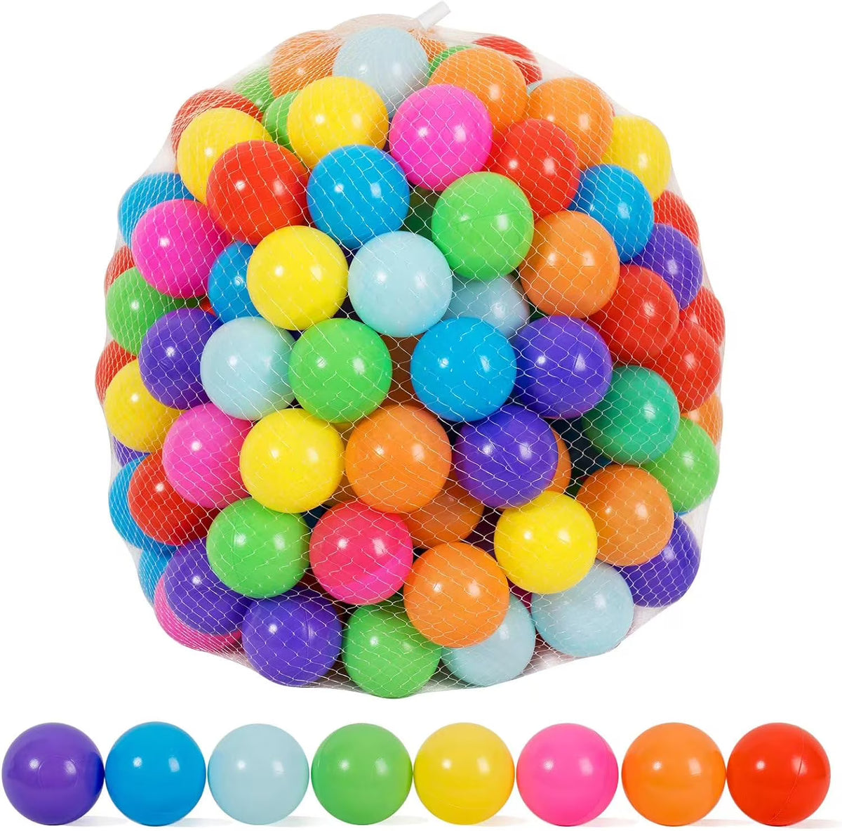200 Count 8 Colors Plastic Ball Pit Balls with Storage Mesh Bag P82025