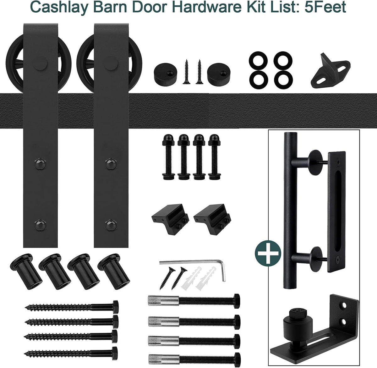 6.6FT Heavy Duty Sliding Door Hardware Kit with 12 Handle & Floor Guide R524