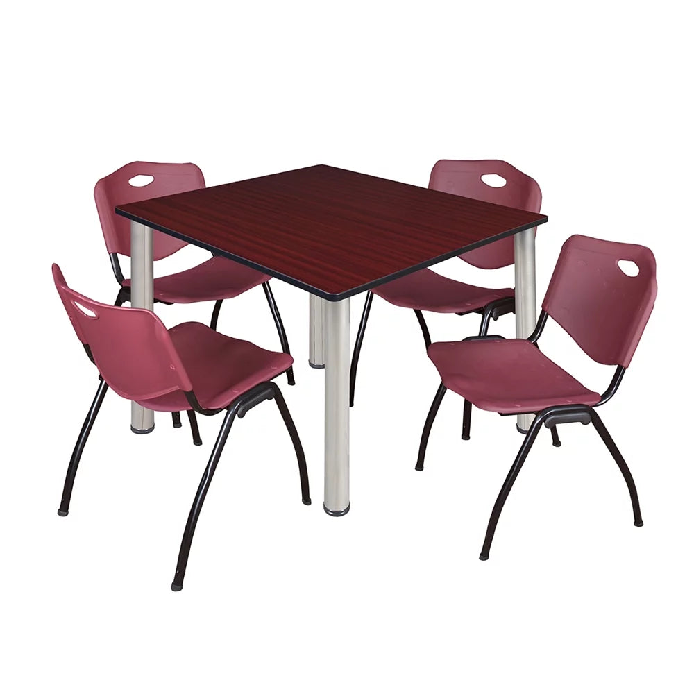48" Square Breakroom Table & 4 Stack Chairs Y461832