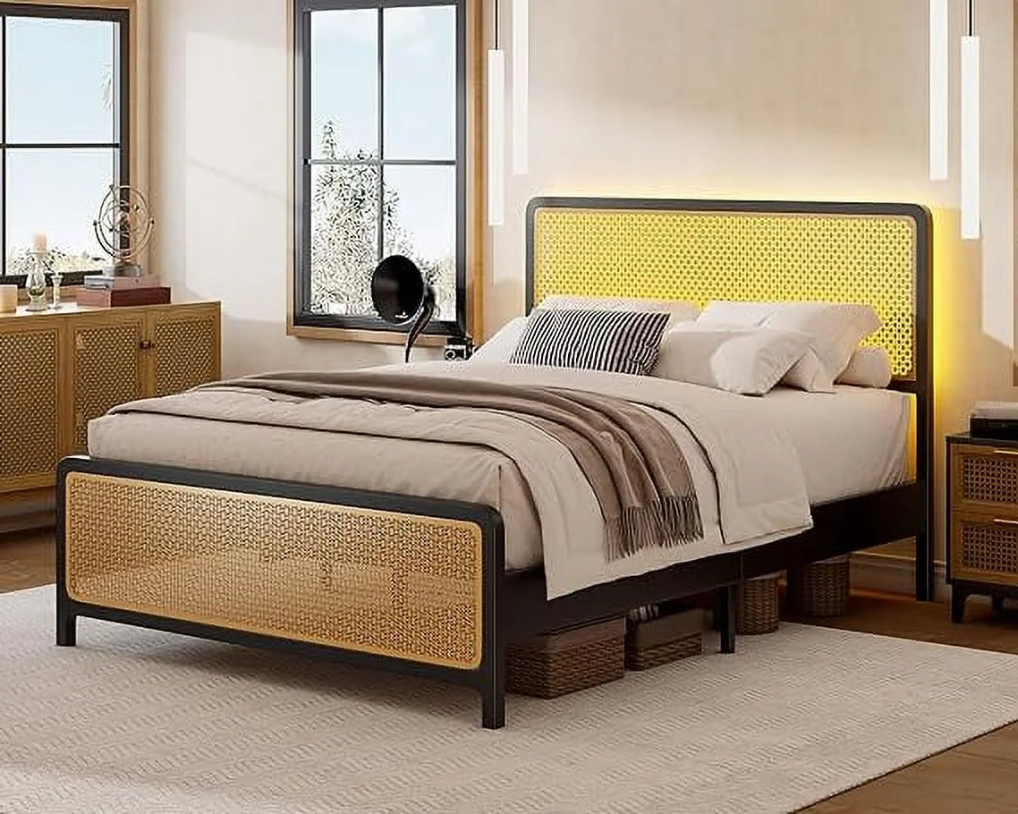 Black Full Size Metal Platform Bed Frame with Headboard S34770