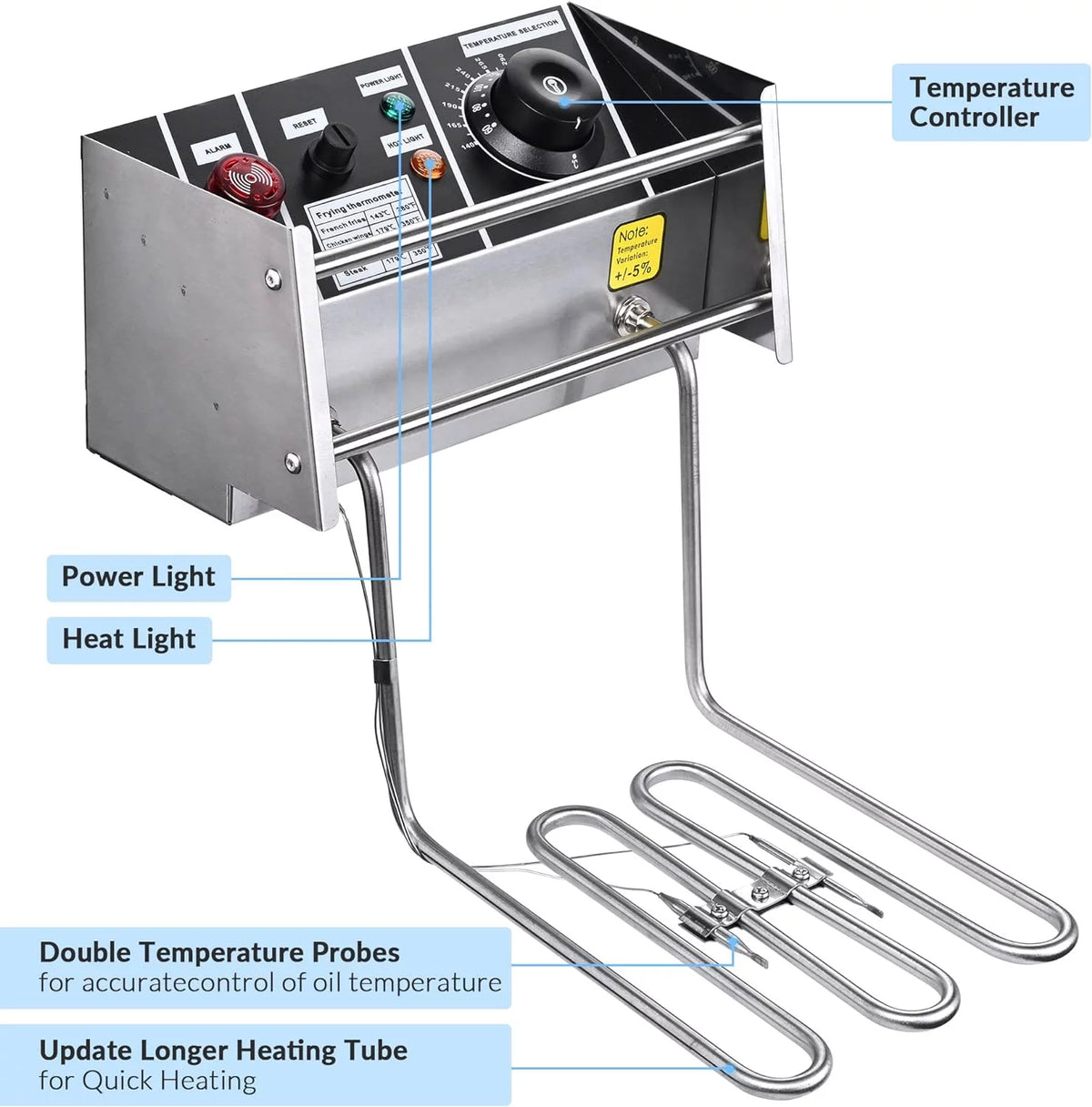 20L 5000W Electric Stainless Steel Deep Fryer with Basket P678601