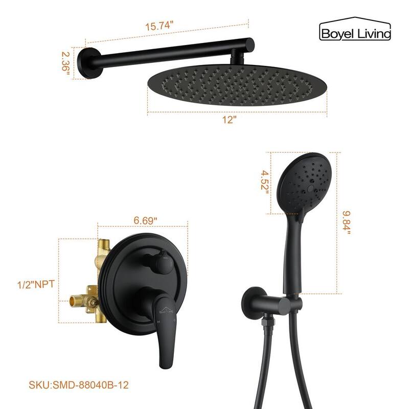 12 in. Wall Mount Dual Shower Heads with Valve in Matte Black G238