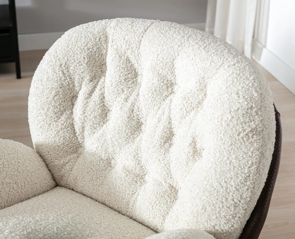 White Faux Fur Swivel Accent Chair with Ottoman P577157