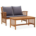 2 Piece Wooden Outdoor Conversation Set with Gray Cushion and Side Table P787341