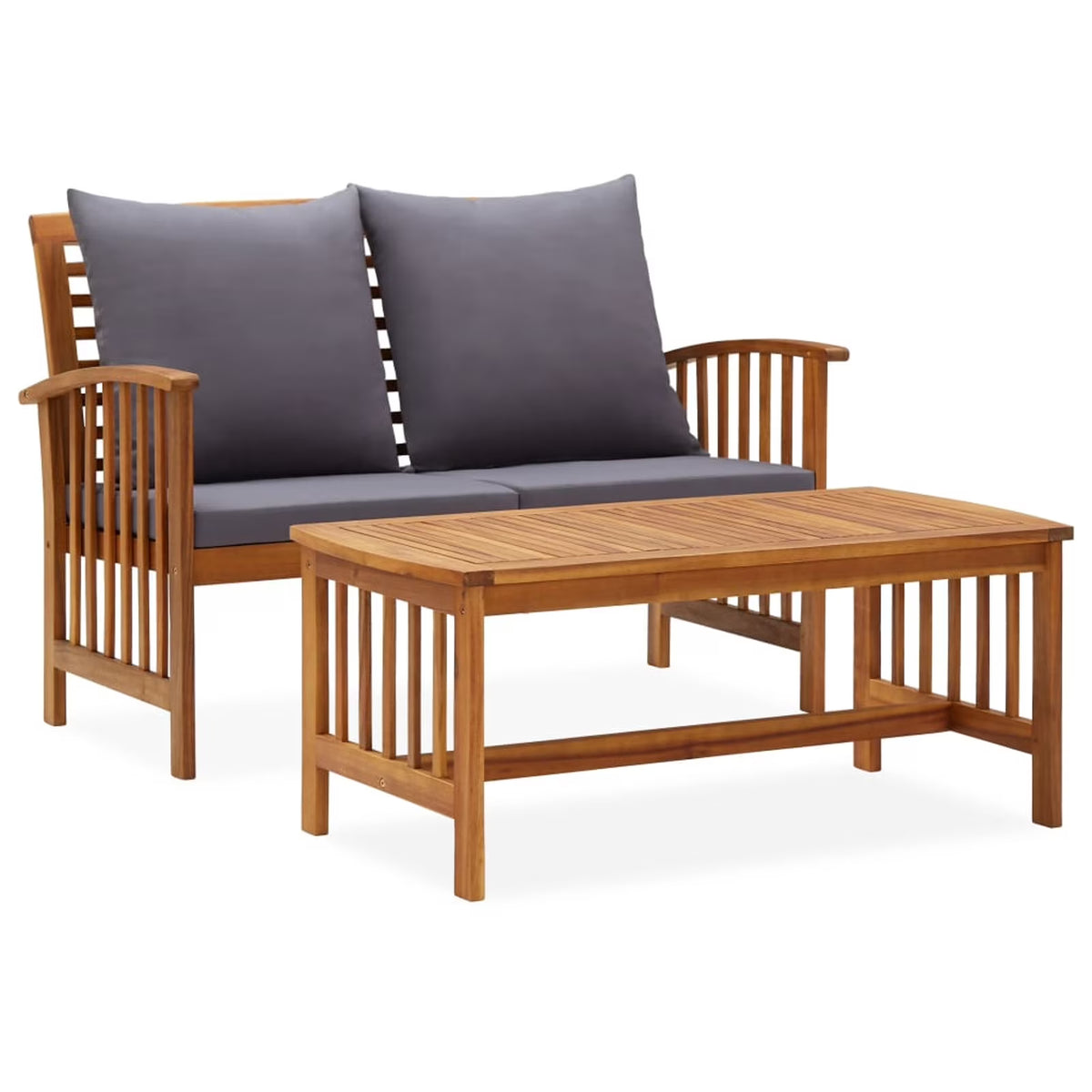 2 Piece Wooden Outdoor Conversation Set with Gray Cushion and Side Table P787341