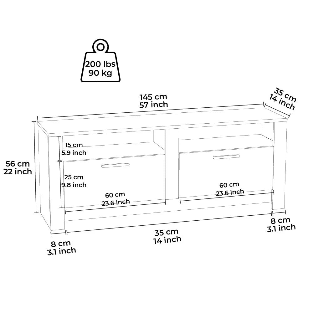 White and Oak 57 Inch 2 Drawer TV Stand G49397