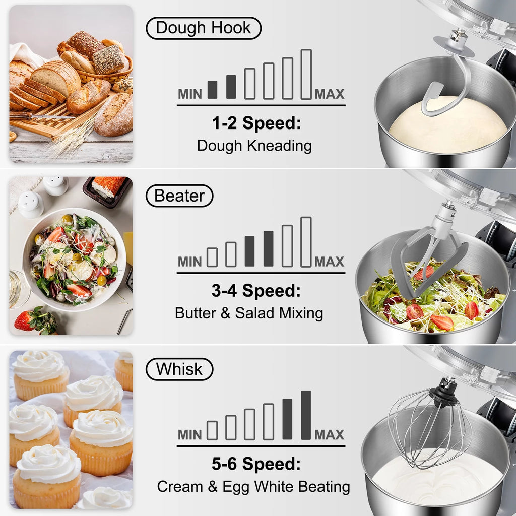 660W 6 Speeds Tilt-Head Stand Mixer with 5.8 Qt M967