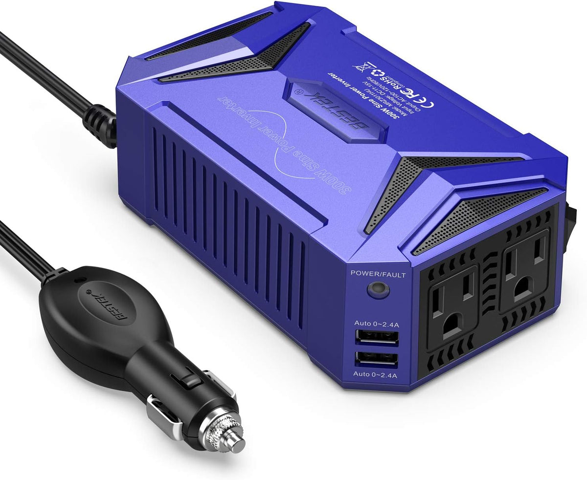 300Watt Pure Sine Wave Power Inverter Car Adapter DC 12V to AC 110V with 4.2A Dual Smart USB Ports Pack of 2 A334828