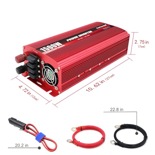 1500W DC 12V to 110V AC Power Inverter with Dual AC Outlets and Dual USB W4956