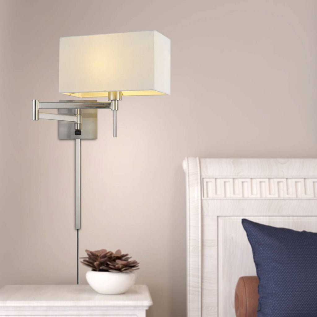 12x22 Wall Swing Arm Reading Lamp with Fabric Shade Brushed Steel C578054
