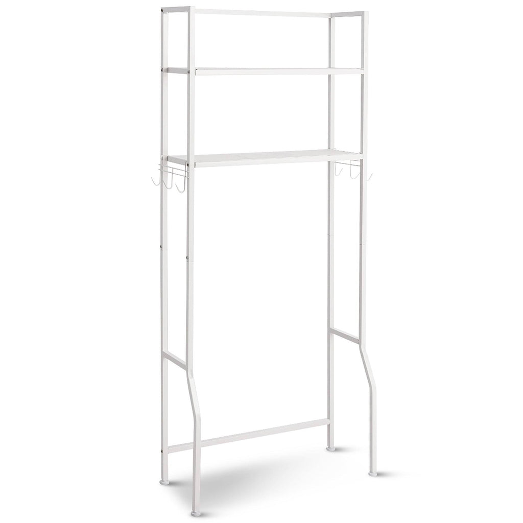 Over-the-Toilet Storage Bathroom Shelf with 2 Tier Rack - Oak Finish - White J979