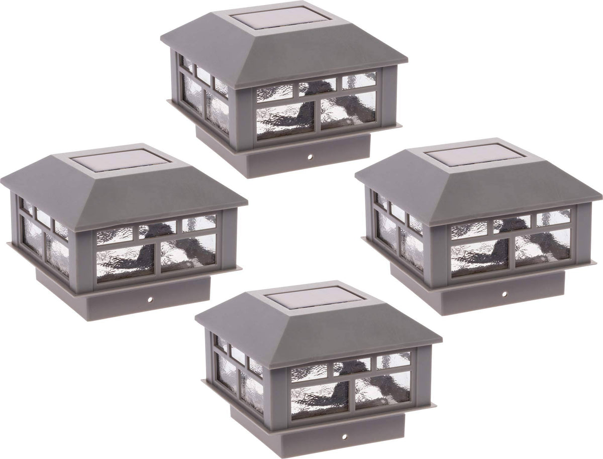 4 Pack Solar Powered 10 Lumen Post Cap Light for 4x4 or 5x5 Posts (Gray) H75643