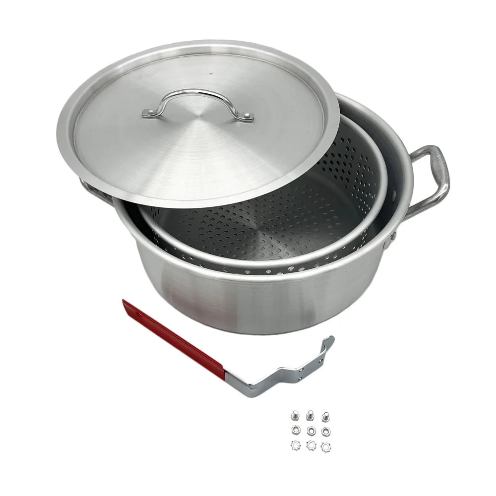 10.5 Qt. Aluminum Fryer Pot with Strainer Basket and Lid G929