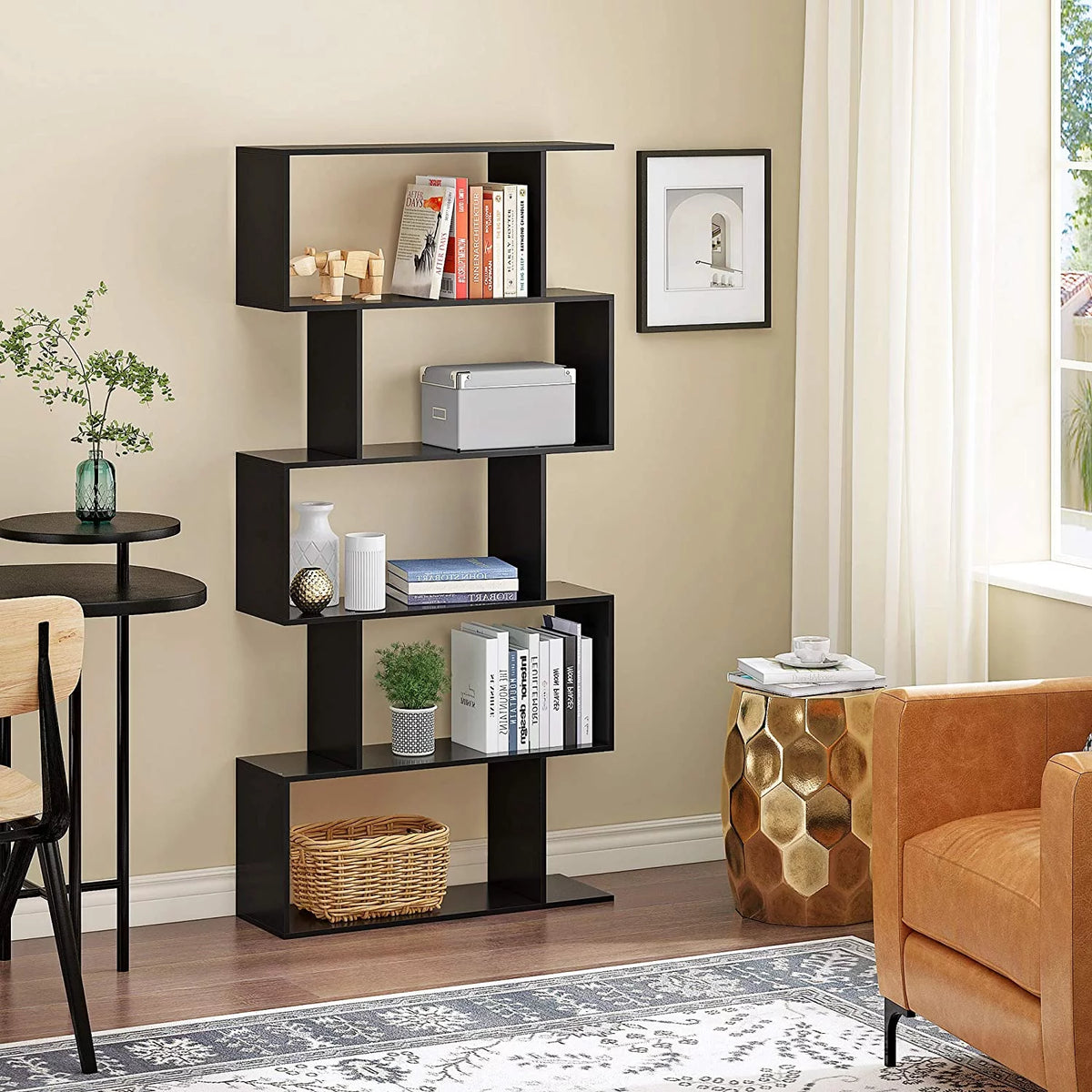 5-Tier Black Bookcase Shelving Unit W265